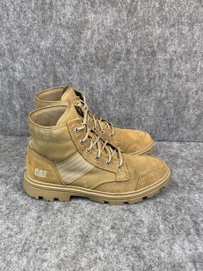 Caterpillar Tan Work Shoe Interior with Yellow Label Men’s Boots Size 10M